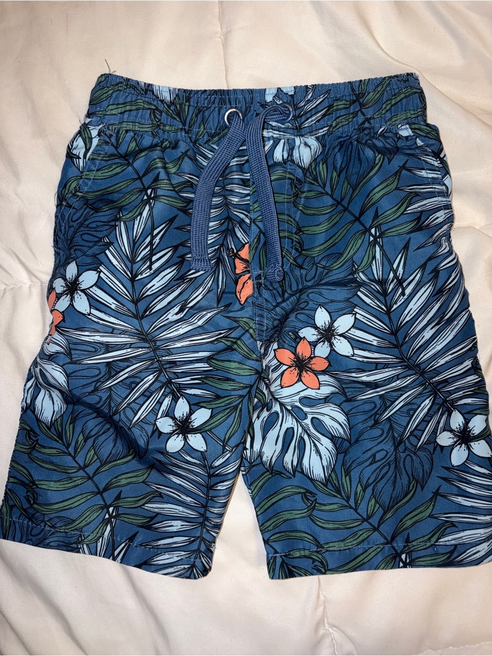 Boys Swim Trunks Size 5 Blue Tropical Floral Board Shorts